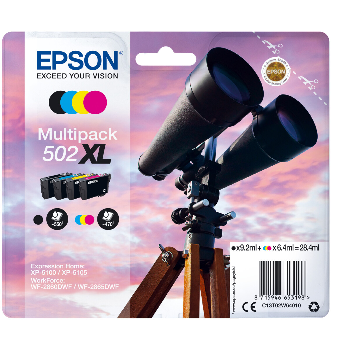 Original Druckerpatrone zu EPSON 502XL, T02W1, Schwarz,...