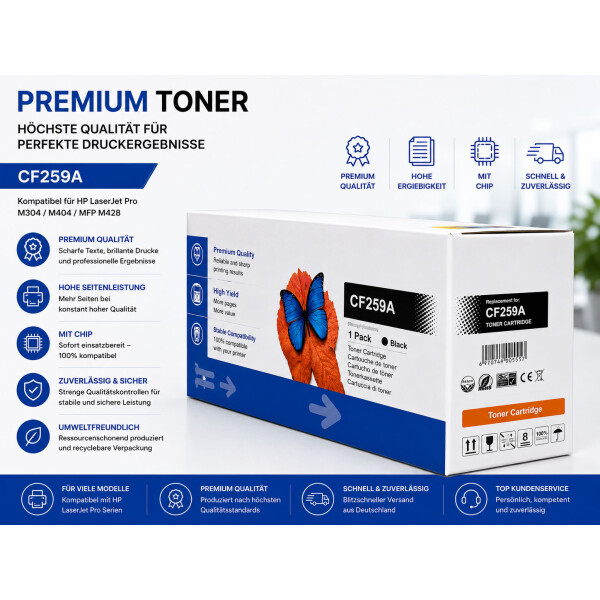 Kompatibler Toner mit Chip für HP 59A CF259A Schwarz – Für LaserJet Pro M404 / MFP M428 (3.000 Seiten)