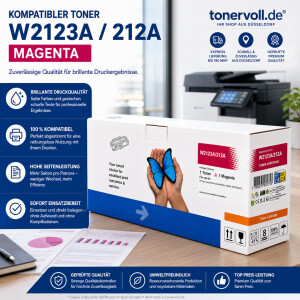 Kompatibel Toner mit CHIP zu HP 212A W2123A fuer Color LaserJet Enterprise M554dn M555dn M555x MFP M578dn MFP M578f Magenta 4500 Seiten