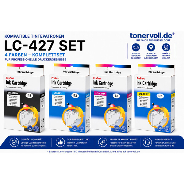 Kompatibel Druckerpatronen SET mit CHIP zu Brother LC427 LC427BK fuer MFC J5955DW MFC J6955DW MFC J6957DW HL J6010DW CMYK Set