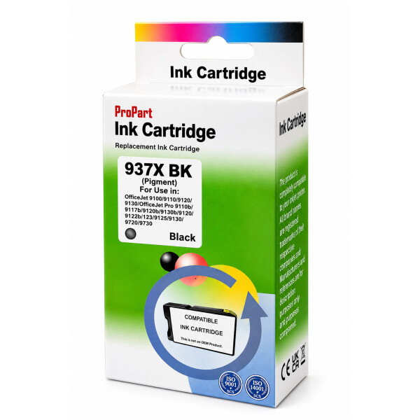 Kompatible HP 937XL Druckerpatrone mit Chip – Schwarz für HP OfficeJet Pro 9110, 9120, 9130, 9720 & 9730