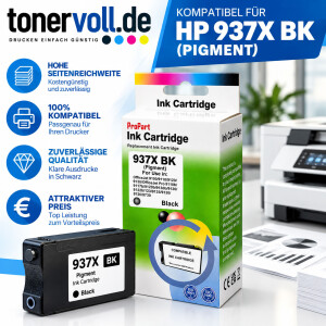 Kompatible HP 937XL Druckerpatrone mit Chip – Schwarz für HP OfficeJet Pro 9110, 9120, 9130, 9720 & 9730