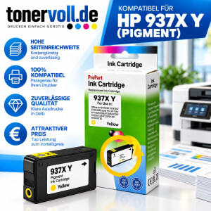Kompatible HP 937XL Druckerpatrone mit Chip – Yellow für HP OfficeJet Pro 9110, 9120, 9130, 9720 & 9730 (bis zu 1.650 Seiten)