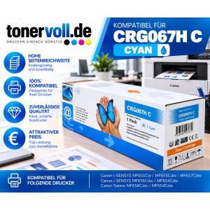 Kompatibler Toner mit Chip für Canon CRG-067H Cyan – High Capacity, ca. 2.300 Seiten