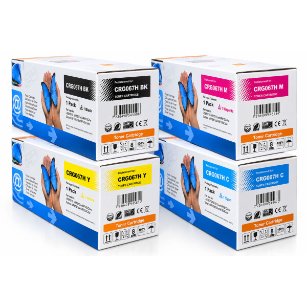Kompatibles Toner-Set mit Chip für Canon CRG-067H CMYK – High Capacity, 4er Set Schwarz, Cyan, Magenta, Gelb