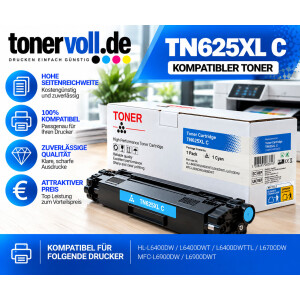 Kompatibler Toner mit Chip für Brother TN-625XL Cyan – 4.500 Seiten