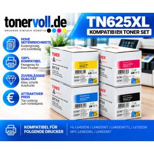 Kompatibles Toner-Set für Brother TN-625XL CMYK mit Chip – 4er Set